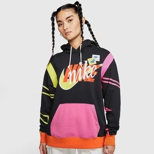WOMENS NIKE NSW AF1 PULLOVER HOODIE SIZE XS BLACK PINK YELLOW